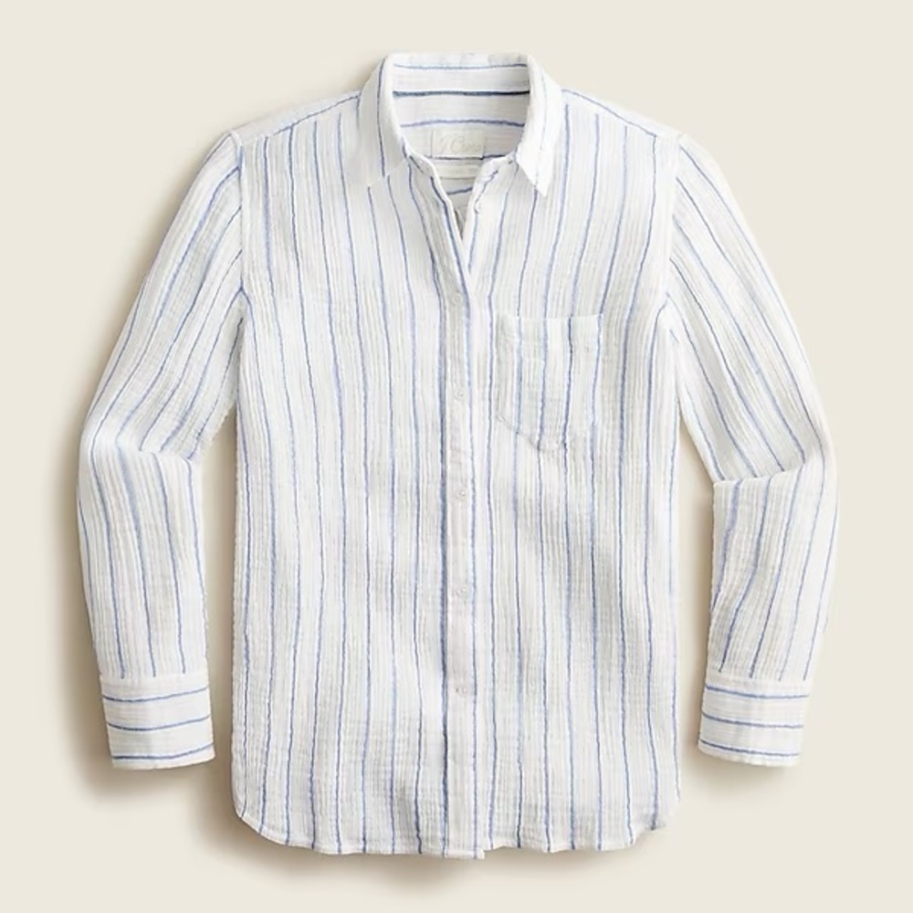 J Crew Classic-Fit Soft Gauze Shirt in Vertical Stripe - Sz S